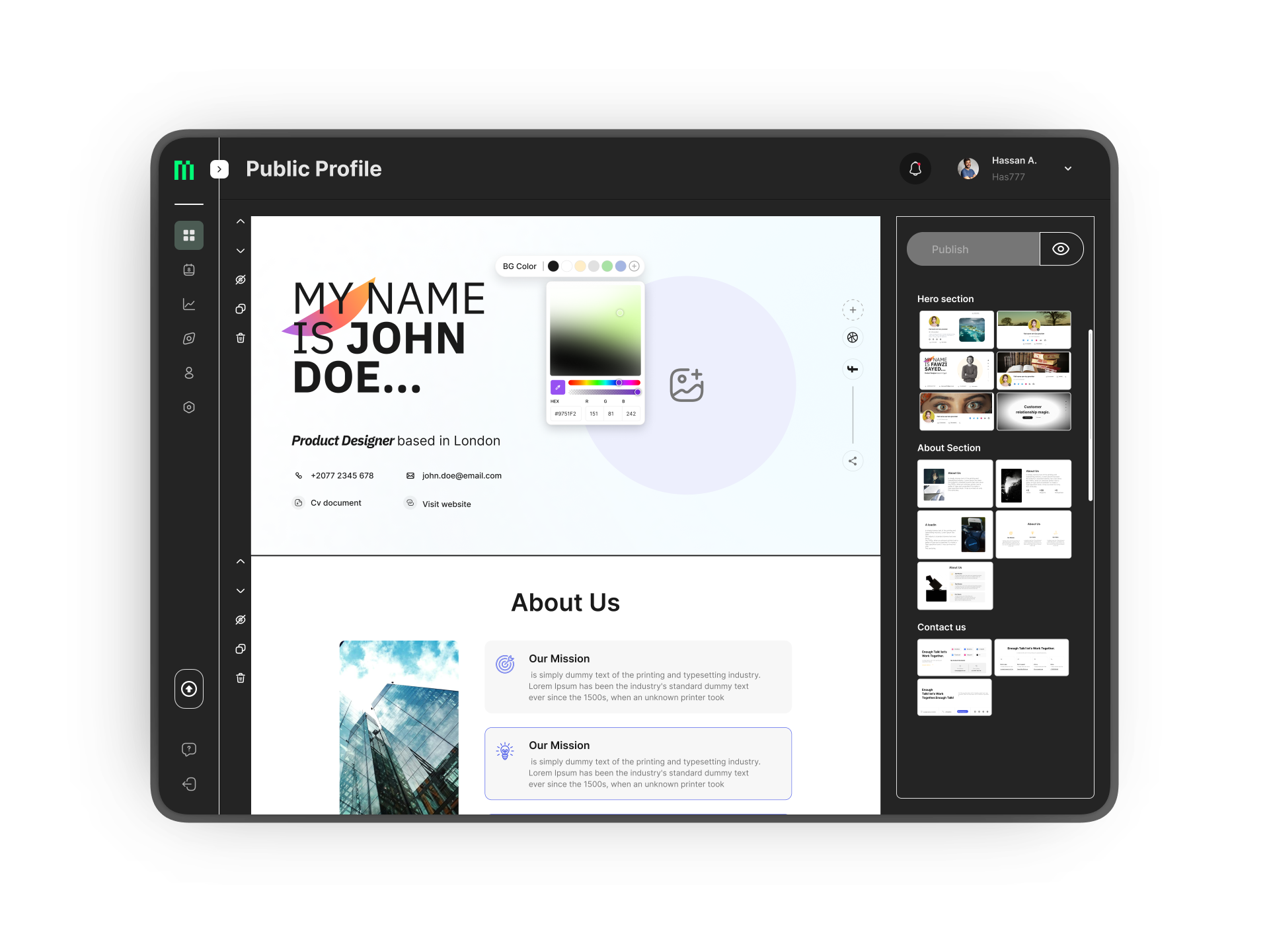 Public profile builder